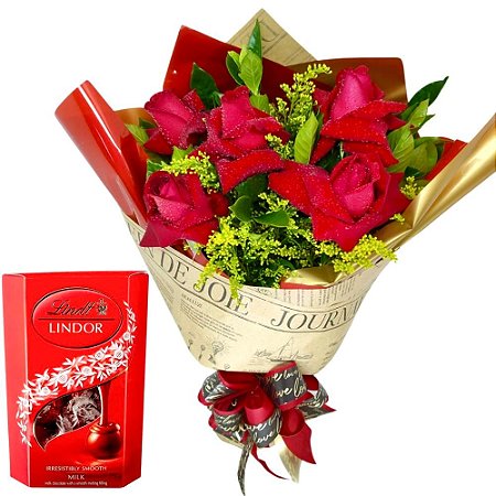 Buquê de Rosas Vermelhas com Chocolate Lindt Lindor 75G