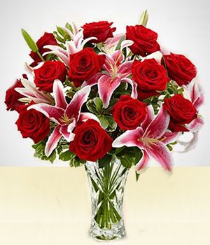 Luxuoso Vaso de Lírios com Rosas - Fênix Floricultura - Flores e presentes