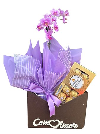 Mini Orquídea Pink No Envelope Com Ferrero Rocher