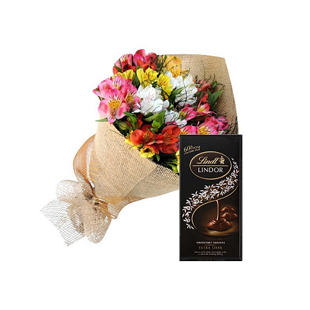 Buquê de Astromélias com Barra Lindt Dark