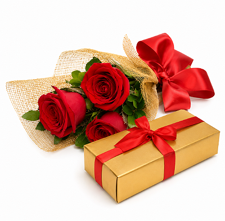 Trio de Rosas com Caixa de Bombons Especial