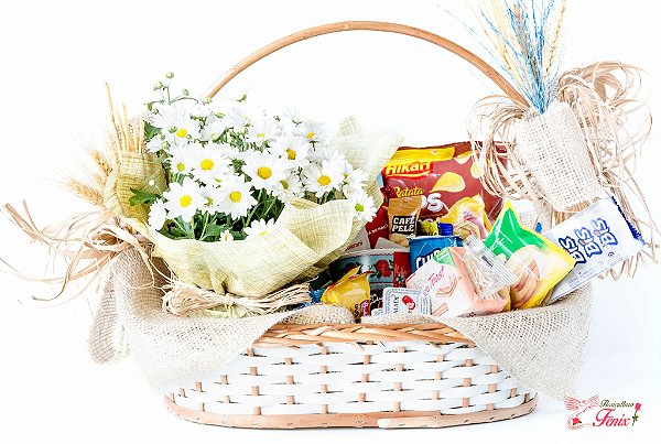 Cesta de Café da Manhã com Vaso de Margaridas