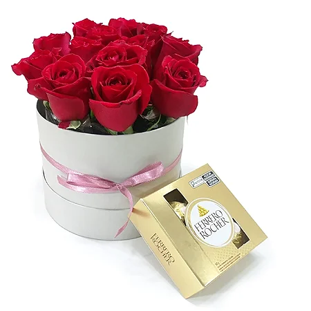 Caixa  Box com 12 Rosas & Ferrero Rocher