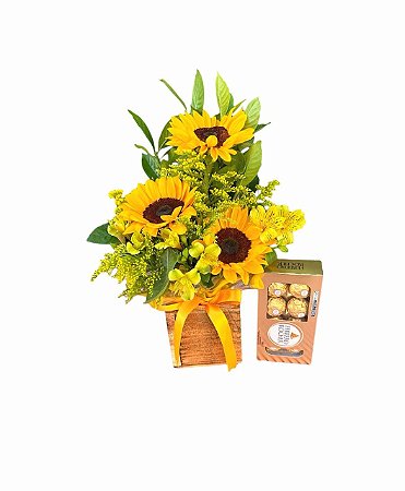 Brilho do Sol & Doçura – Trio de Girassóis com Ferrero Rocher