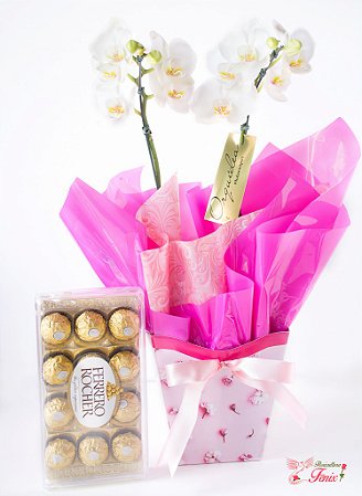 Orquídea Phaleonopolis Branca com Ferrero rocher