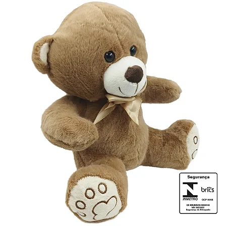 Urso de Pelúcia C/ Laço 27cm em Poliéster Fizzy