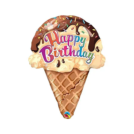 Balaão Metalizado Casquinha de Sorvete - happy birthday