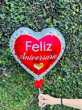Balão Metalizado de Coração Feliz Aniversário