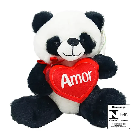 Panda de Pelúcia C/ Coração 20 cm