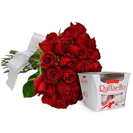 Buquê de 24 Rosas Vermelhas Nacionais com Rafaello