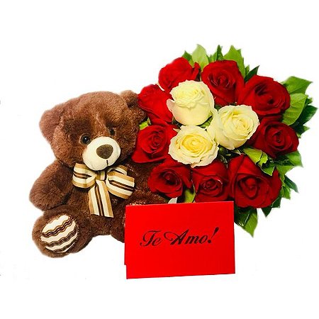 Carinho em Flor – Buquê de Rosas com Pelúcia e Cartão