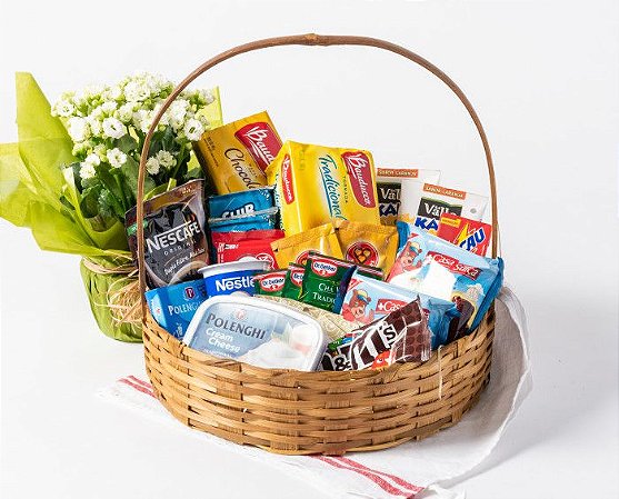 Cesta de Café da Manhã Bronze com Flores