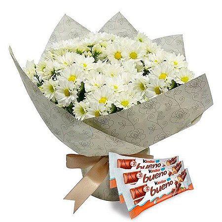 Mini Vaso de Margarida  com 03 Chocolates Kinder Bueno