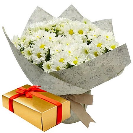 Mini Vaso de Margarida e Caixa de Chocolate