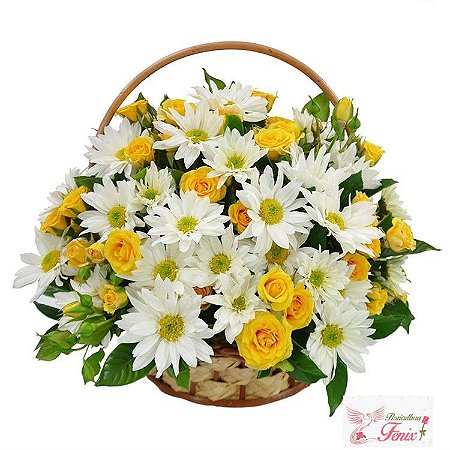 Luxuosa de Cesta de Margaridas e Rosas