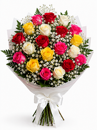 Buquê de 18 Rosas Coloridas