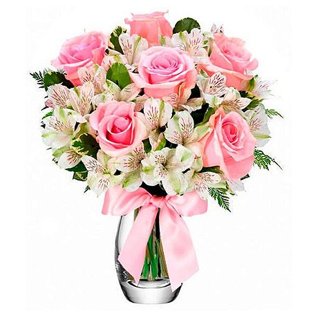 Luxuoso Arranjo de Rosas e Astromélias no Vaso de Vidro - Fênix  Floricultura - Flores e presentes