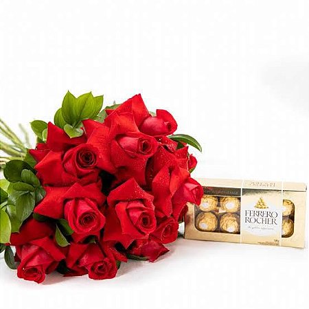 Buquê 12 Rosas Colombianas e Ferrero Rocher