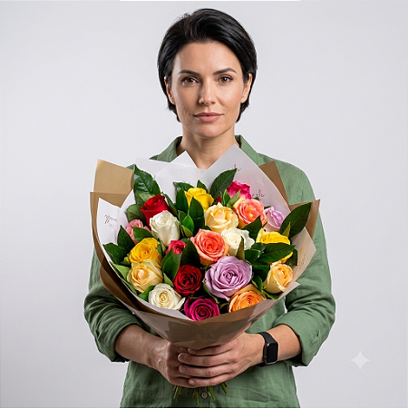 Buquê de 24 rosas coloridas