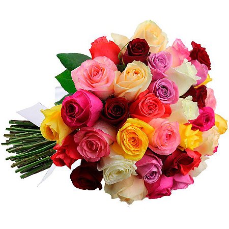 Amor em Todas as Cores -Buquê de 42 Rosas Coloridas