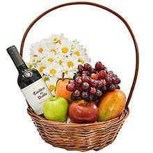 Luxuosa Cesta de Frutas com Vinho