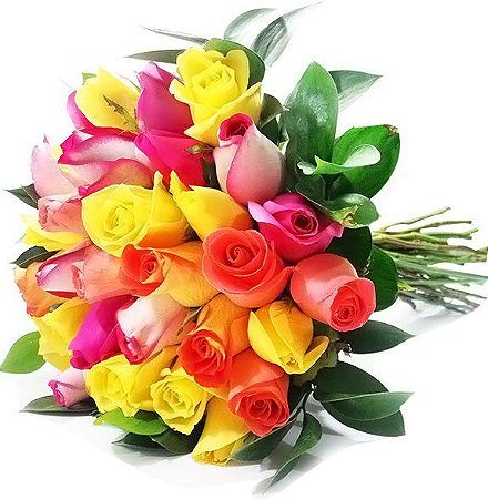 Buquê Amizade com 30 Rosas Coloridas - Fênix Floricultura - Flores e  presentes