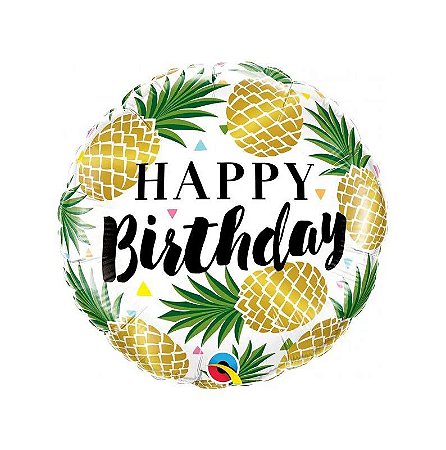 Balão metalizado Happy Birthday abacaxi G