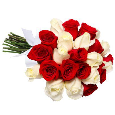 Buquê Romeu e Julieta com 24 Rosas Vermelhas e Brancas - Fênix Floricultura  - Flores e presentes