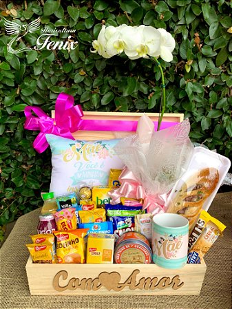 Baú de café da Manhã com orquídea “‘Mãe você é minha inspiração”