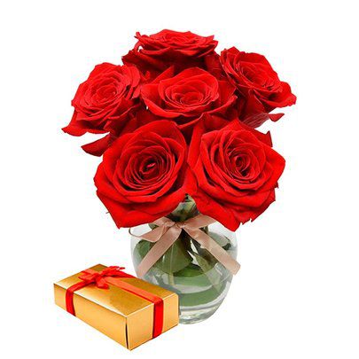 Surpresa de Rosas Colombianas e Caixa de Chocolate