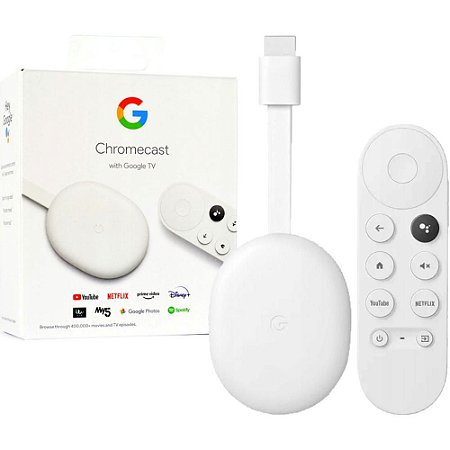 Chromecast 4 Google TV 4K Com Controle Remoto, Branco