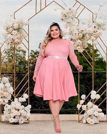 Vestido Casamento Civil Plus Size Rose Manga Longa - Vestidos Casamento  Civil Princesa