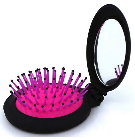 Escova de cabelo com Espelho Rosa
