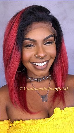 Peruca lace front cabelo humano ombre vermelha LH19
