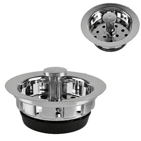 Ralo de Metal Cromado 6cm para Pia com Válvula