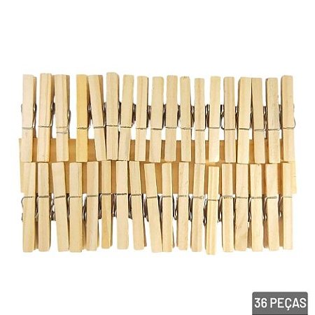 Prendedor de Roupa Madeira 36 Unidades