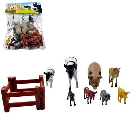 Kit Animais de Plástico 12 Peças Fazenda