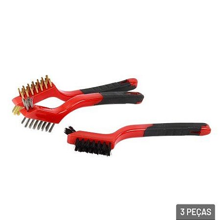 Kit Escova Aço Limpeza 3 Peças 17,5cm