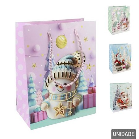 Sacola de Papel Natal 3D 23x18cm Sortida