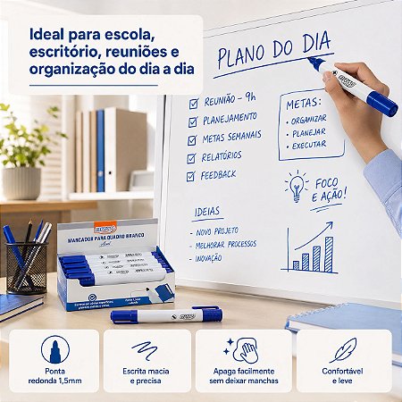 Marcador para Quadro Branco BRW Azul Ponta 1,5mm