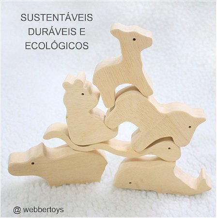 Madeira - Animais Montessori em madeira Natural  6 Unidades - kit 01