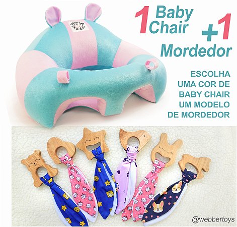ALMOFADA BEBÊ - BABY CHAIR + MORDEDORES MADEIRA + PANINHO