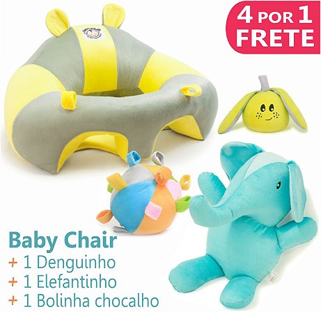 ALMOFADA BEBÊ - BABY CHAIR + ELEFANTE + DENGOS + BOLINHA CHOCALHO