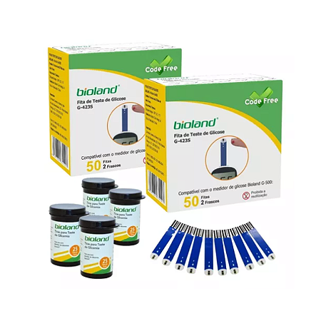 Kit 100 Fitas de glicose para Glicosímetro Modelo G-425-3 - Bioland