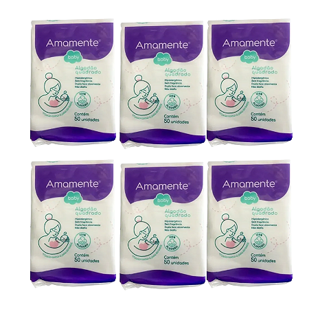 Kit 6 algodão quadrado Amamente Baby c/50 un cada
