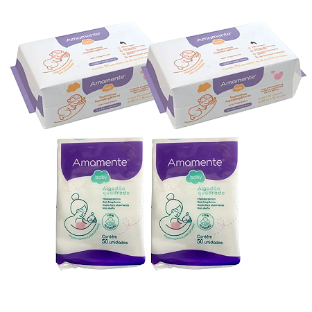 Kit 2 Toalhinhas Amamente 96un + 2 Algodão Quadrado 50un