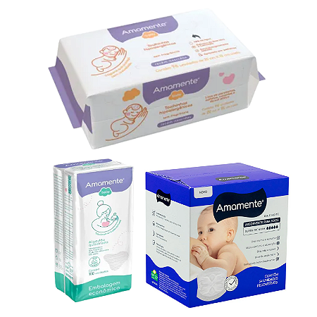 Kit  Amamente 1 Toalhinha 96 Un + 1 Algodão 100 Un + 1 Abs Seios Premium c/ 24 unid
