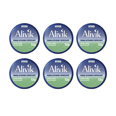 Kit 6 Alivik Pomada Aliviadora e Refrescante Bravir 12g