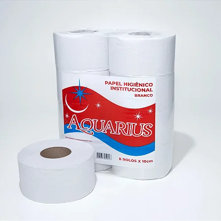 Papel Higiênico Rolão Branco Folha Simples Fardo com 8 Rolos Aquarius