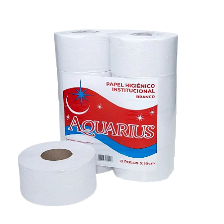 Papel Higiênico Rolão Branco Folha Simples Fardo com 8 Rolos Aquarius